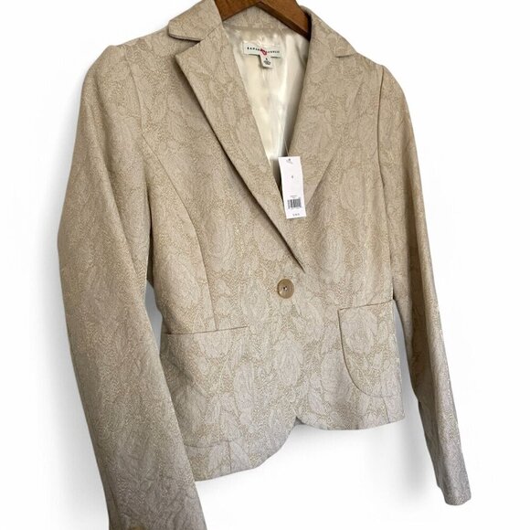 Banana Republic Cropped Blazer Cream Floral Wool Blend Jacquard Size 4 NWT - Picture 4 of 8